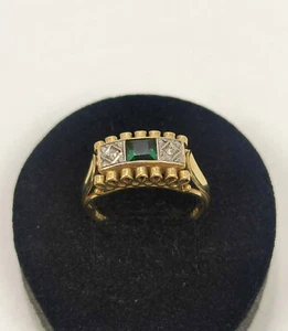 Antik Art Deco Damen Ring 14 kt. 585 Gold 2x  Diamant 1x Facetten Stein Grün - Bild 1 von 11
