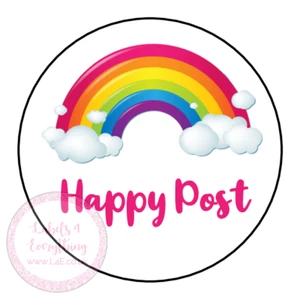 Rainbow Happy Post Thank You Stickers Seals Labels Orders Customer Good News - Picture 1 of 1