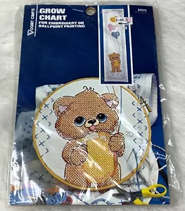 Vintage Vogart Basteln Stickerei Grow Chart Teddy mit Herz Luftballons 1989 - Bild 1 von 5