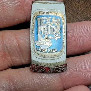 Vintage Texas Jaycee Pin Texas Pride Lager Beer Can Red Bottom Enamel Pin - Picture 1 of 5