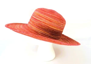 BIJOUX TERNER Coral Red Gold Threat Straw Sun Hat Packable One Size Adjustable - Picture 1 of 15