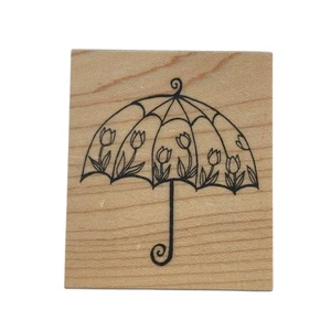 Tolle Impressionen Holz montiert Stempel Regenschirm mit Tulpen Blumen Floral - Bild 1 von 5
