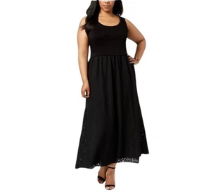 Calvin Klein Plus Size Lace-Skirt Maxi Dress - 2X, Scoop Neck, Sleeveless, Black - Picture 1 of 11