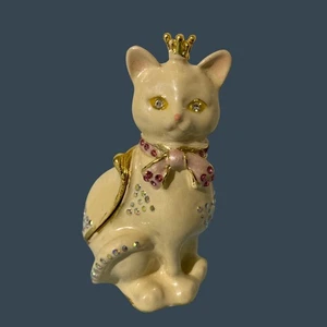 Königin Prinzessin Katze Emaille Schmuckschatulle mit Krone und Strass Details - Bild 1 von 6