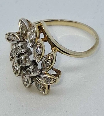 ANEL CLUSTER DE DIAMANTE GENUÍNO SÓLIDO OURO AMARELO E BRANCO 14K TAMANHO 7 - Imagem 1 de 4