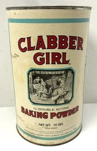 Vtg Clabber Girl 10lb Empty Baking Powder Tin Kitchen Decor Paper Label Advert - Picture 1 of 10