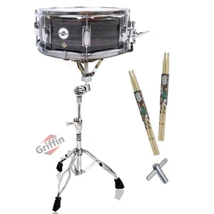 Wood Snare Drum with Stand GRIFFIN - Drumming Set Maple Sticks Practice Package - Picture 1 of 14