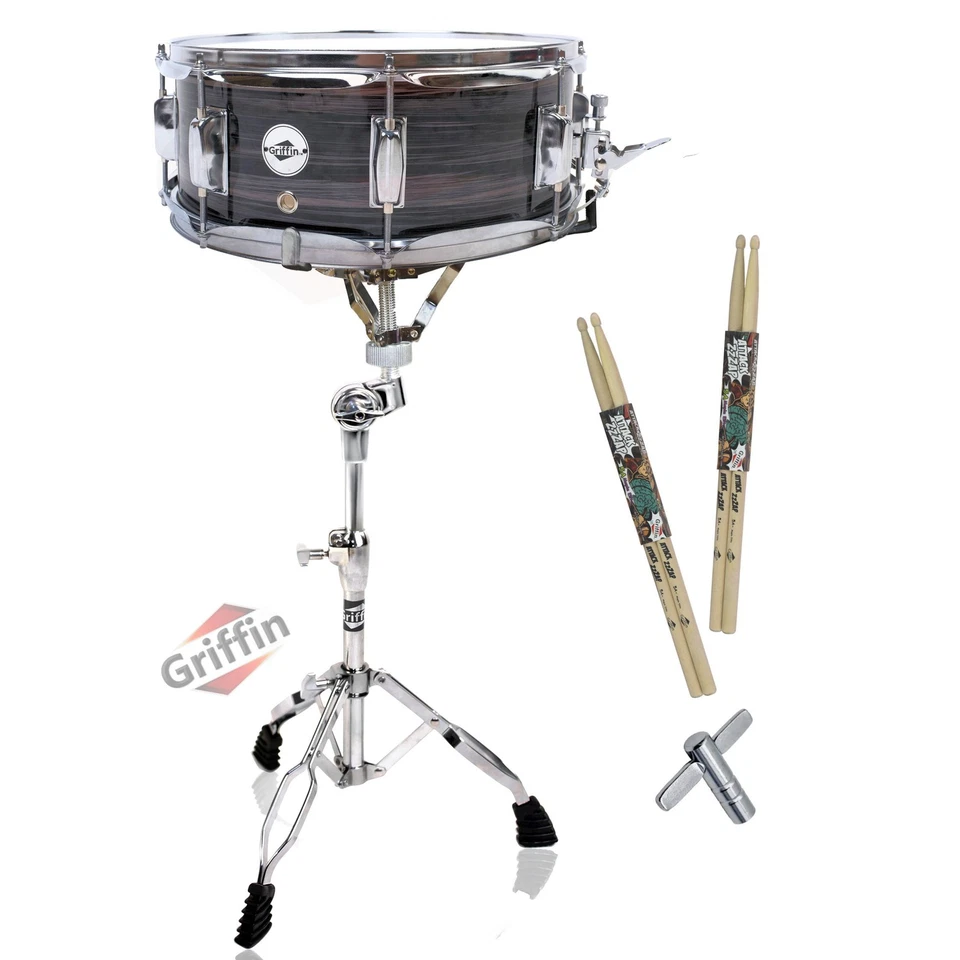 Wood Snare Drum with Stand GRIFFIN - Drumming Set Maple Sticks Practice Package - Image 1 of 4