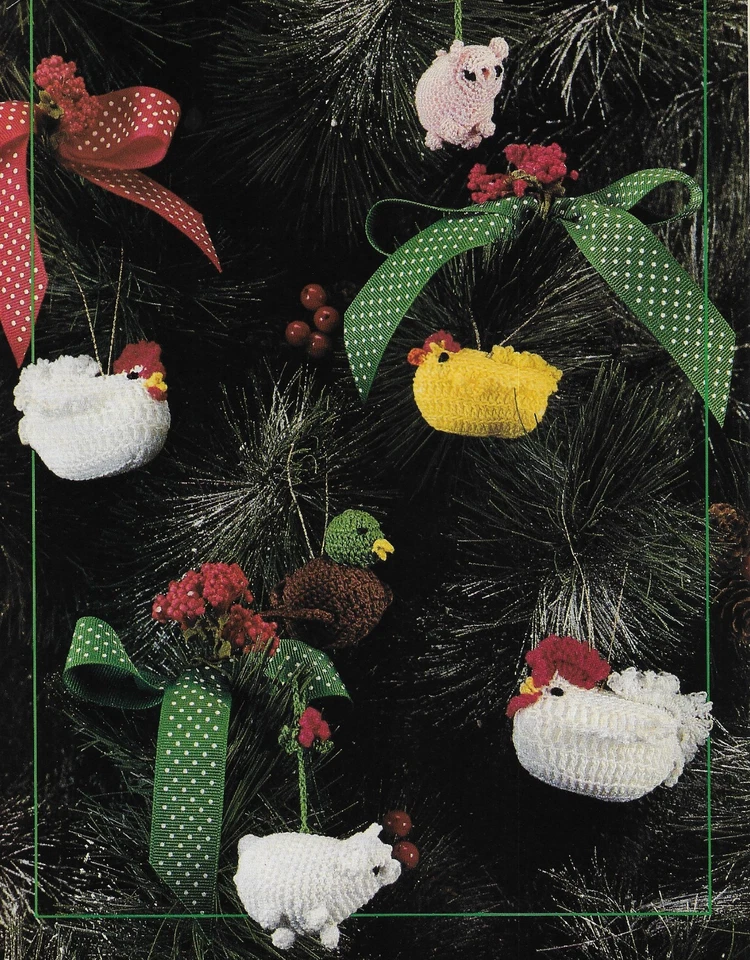 Cerdo, Pollos y Pato Adornos de Navidad Crochet Patrón Instrucciones Foto 1 de 1