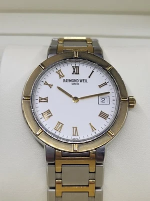 罕见 [全新完好] 35 毫米 Raymond Weil 8800 瑞士男士腕表 18k 金色表圈手表 8.25 — 第 1/4 张图片