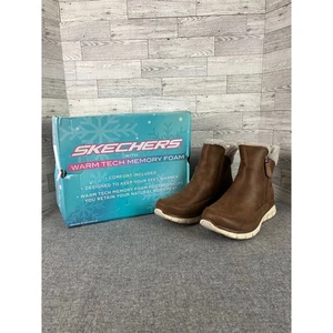 NEW SKECHERS SYNERGY Warm Tech Memory Foam Chestnut Boots Size 10 With Box - Picture 1 of 12