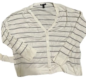 Cárdigan corto Eileen Fisher Tencel elástico cuello en V, blanco/grafito, grande - Imagen 1 de 3