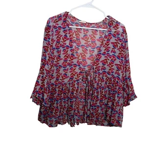 Natural Life Blouse Women's Small Floral Sheer Tie Front Cardigan Boho Top - Picture 1 of 8