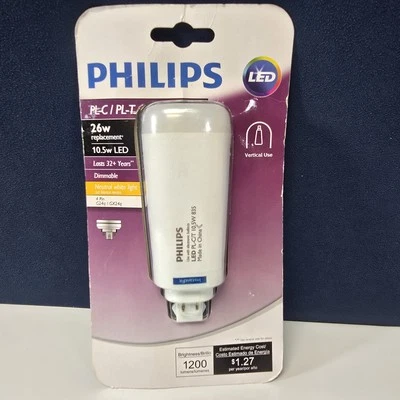 Philips 26W Equivalent Neutral  White PL-C/T 4-Pin Vertical LED Tube Light Bulb - Image 1 of 2