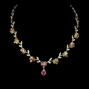 925 Sterling Silver Necklace Pear Ruby Emerald Tourmaline Gemstone Jewelry 18in - Picture 1 of 13