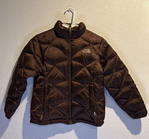The North Face (Girls MEDIUM) Quilted 550 Down Puffer Brown Jacket Insulated Out - Picture 1 of 5