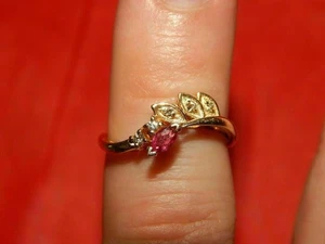 Marquise Cut Simulated Pink Ruby Engagement Band Ring In 14k Yellow Gold Plated - Picture 1 of 5