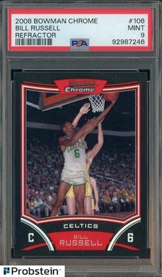 Bowman Chrome Refractor #106 2008 Bill Russell Boston Celtics Salón de la fama 462/499 PSA 9 Foto 1 de 2