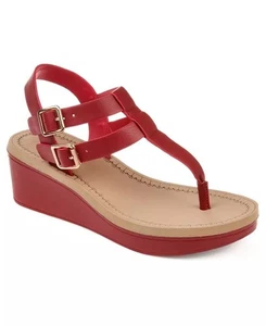 Journee Collection Bianca Damen-Plateausandalen doppelte Schnalle Keilabsatz rot 7,5M - Bild 1 von 9