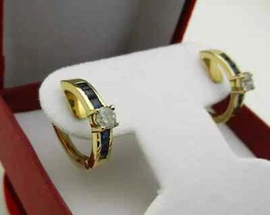2.00Ct Lab Created Diamond Sapphire 14k Yellow Gold Plated HuggiecHoop Earrings - Picture 1 of 5