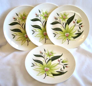 RHYTHM Homer Laughlin Desert Lily Flower 1950s 4 (10") Dinner Plates Green Lotus - Picture 1 of 7