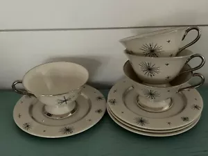 Lotto 4 piattini tazza vintage MCM Fine Arts Cina Atomic Starburst ECCELLENTI! - Foto 1 di 2