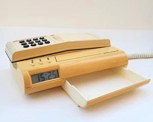 TÉLÉPHONE FIXE FILAIRE ANNÉES 80 MODULO-PHONE HORLOGE RÉVEIL À TIROIR - Photo 1/10