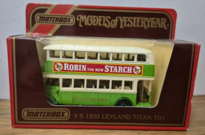 Y 5 1930 Leyland Titan TD1 Bus Models of Yesteryear Matchbox ROBIN STARCH J Box - Bild 1 von 2