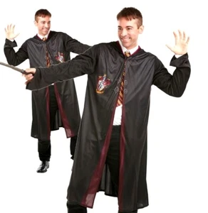 HARRY POTTER Robe Tie + Wand Fancy Dress Costume Griffindor Adults Book Day Mens - Picture 1 of 4