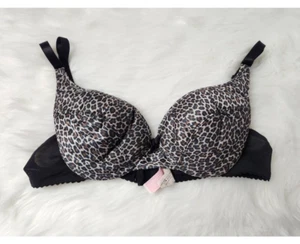 Victorias Secret Womens Push Up Bra Black Animal Print Underwire Padded 34B - Picture 1 of 3