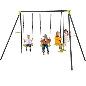3 in 1 Outdoor Metal Swing Set w/2 Single Swings &1 Glider, Kids Playground Set - Picture 1 of 9