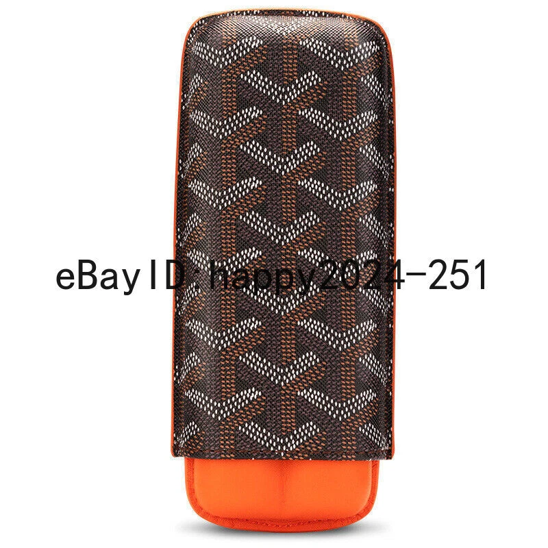 Travel Pocket Orange Cow Leather Case Holder 2 Tube Portable Cigar Humidor Box - Image 1 of 4