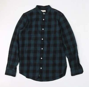 River Island Mens Green Plaid Cotton blend Size S Mock Neck - Picture 1 of 12