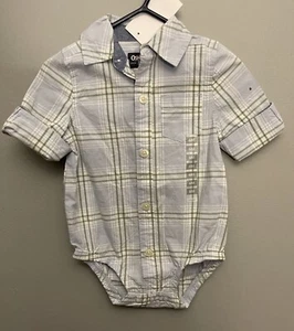 OshKosh B'Gosh Baby Boys Adjustable Button-Front 100% Cotton Bodysuit Blue 6M - Picture 1 of 9