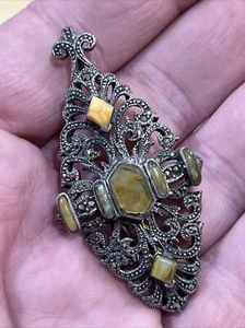 Colgante Pin Theodore Fahrner Plata Esterlina Ágata y Marcasita Vintage Art Deco - Imagen 1 de 2