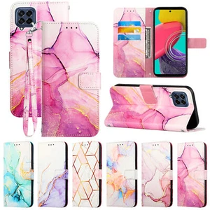 Flip Leather Marble Pattern Case Wallet Wrist Cover Card for Samsung 4G 5G Phone - Picture 1 of 42