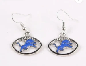 Detroit Lions Football Shaped Enamel Silver Alloy Hook Earrings Jewelry Fan - Picture 1 of 1