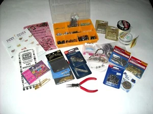 Lot Jewelry Making Supplies Glass Beads Charms Clasps Wire Instruction Books - Picture 1 of 5