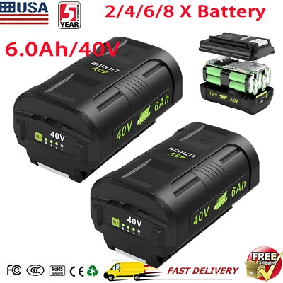 40伏替换电池适用于Ryobi 40V 6.0Ah锂OP4050 OP40602 OP40261 OP4060 — 第 1/4 张图片