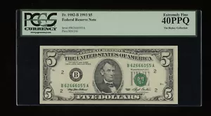 DBR 1993 $5 FRN New York Fr. 1982-B PCGS XF-40 PPQ Serial B62666055A - Picture 1 of 2