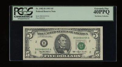DBR 1993 $5 FRN New York Fr. 1982-B PCGS XF-40 PPQ Serial B62666055A - Image 1 of 2