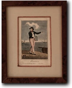 Antique print of a Mariner by the sea. framed. Date 1804 with Hand colouring - Picture 1 of 2