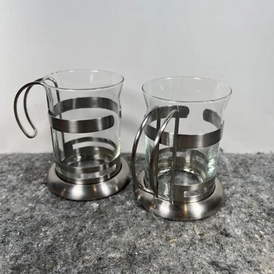 French Press Coffee Cup Set of 2 Glass Stainless Steel VTG Unmarked Pyrex - Image 1 of 4