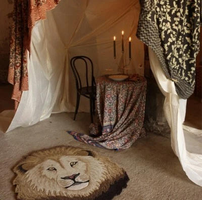 Alfombras cara de león 3x3 pies hechas a mano 100 % lana acolchadas a mano para decoración del hogar Foto 1 de 4