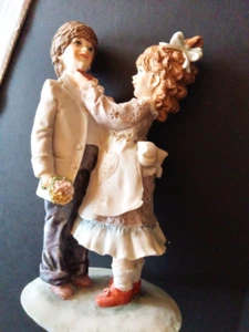 Vintage A. Balcari 1980s Figurine Girl Fixing Boy's Tie - Picture 1 of 13