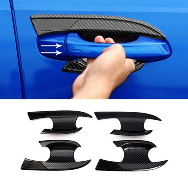 Cubierta de tazón de manija de puerta exterior de fibra de carbono 4 piezas para Audi Q3 2019~2023 Foto 1 de 4
