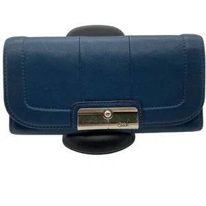 Coach Kristin leather wallet silver buckle bill fold pocket book teal green blue - Picture 1 of 16