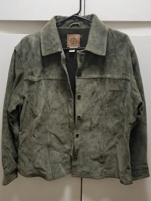 Chaqueta AMI Vintage Verde Gamuza Cuero Abotonada Western, Talla L Foto 1 de 4