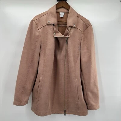 Chicos Jacket Womens 20 22 XXL 4 Desert Tan Faux Suede Elongated Moto Jacket - Image 1 of 4