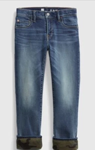 ***NWT BOY'S GAP WINTER FLEECE LINED JEANS PANTS Size 4 ADJ  WAIST Slim Cut - Picture 1 of 3